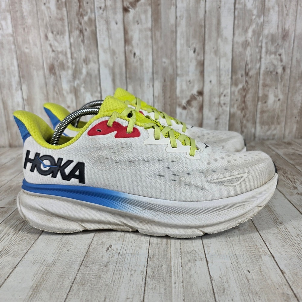 Hoka Clifton 9 Men's White Yellow Blue Road Running Shoes Size 10D